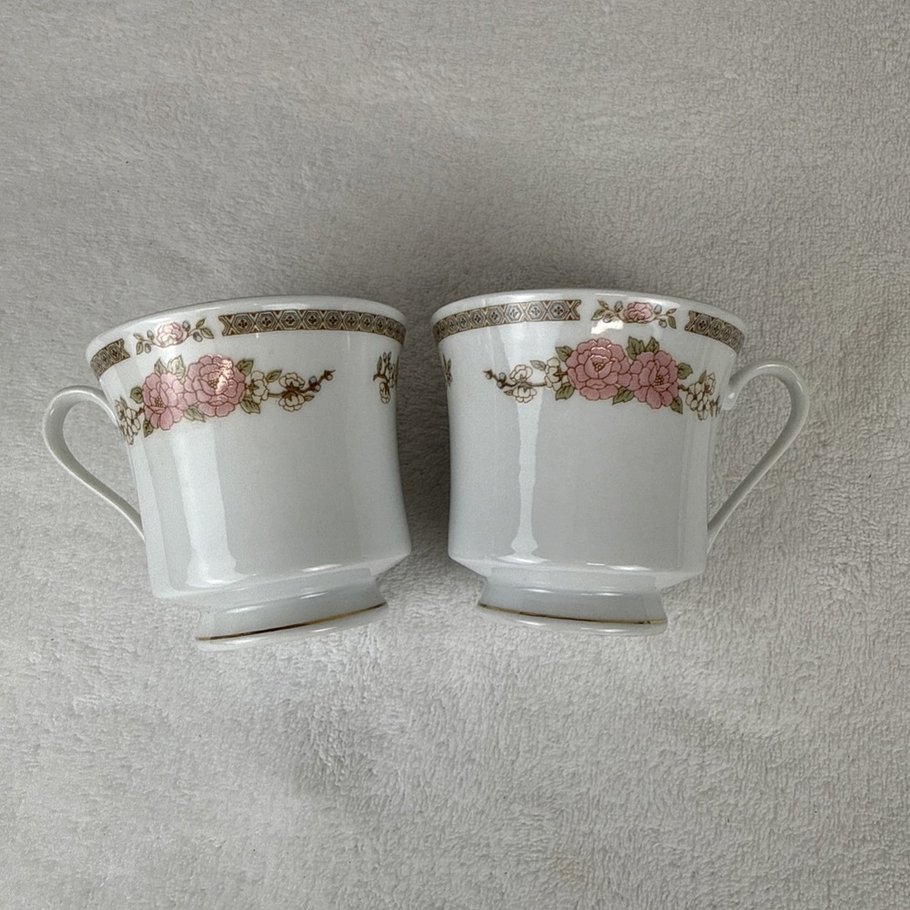 Fairfield Fine China Replacement Pedestal Cup Floral Mist Pattern Set Of 2 VTG